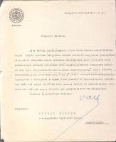 1930 Vass József népjóléti miniszter aláírása levélen
