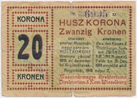 Magyaróvár / Mosonvármegye Direktóriuma 1919.05.07. 20K hátoldalán bélyegzéssel T:III,III- Adamo MAG-1.4
