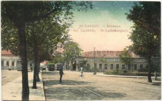 Budapest X. Kőbánya, Szent László tér, kávéház, villamos (EK)