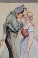 Pólya Tibor (1886-1937): Szerelmes csók. Vegyes technika, papír, foltos, jelzett, 27×16 cm