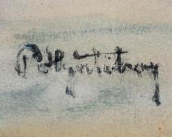 Pólya Tibor (1886-1937): Szerelmes csók. Vegyes technika, papír, foltos, jelzett, 27×16 cm