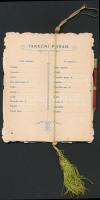 1905 A budapesti Sokol egylet szecessziós dombornyomott díszítésű használatlan táncrendje, kis ceruz...