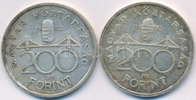 1992. 200Ft Ag "MNB" (2x) T:2 patina