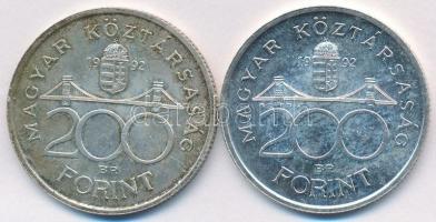 1992. 200Ft Ag "MNB" (2x) T:2 patina