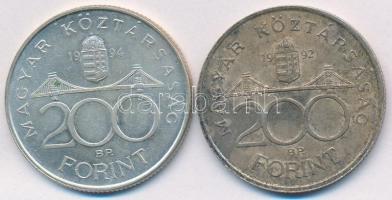 1992. 200Ft Ag "MNB" + 1994. 200Ft Ag "Deák" T:2,2- patina