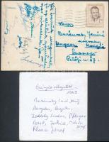 1949 a Bányászválogatott  tagjainak (Buzánszky, Hargitai, Bujáki, stb.) aláírásai Ostravából küldött levelezőlapon