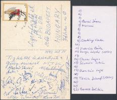 1973 az MTK tagjainak (Csetényi, Dunai, Sárközi, stb.) aláírásai Görögországból küldött levelezőlapon