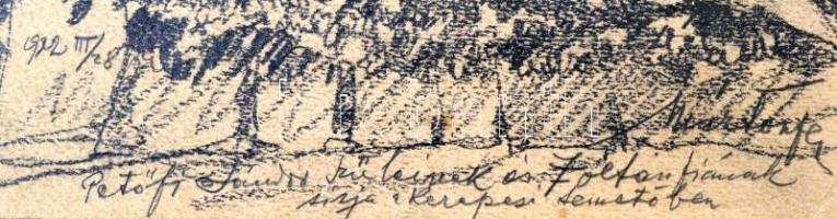 Márton Ferenc (1884-1940):Petőfi Sándor szülei és Zoltán fiának sírja a Kerepesi temetőben. Ceruza, ...