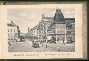 cca 1900 Budapest 32 lapos leporelló érdekes és mozgalmas városképekkel a megújuló városból. Festett...