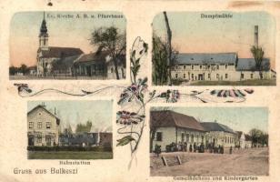 Bulkeszi, Maglic; Gőzmalom, vasútállomás, Evangélikus templom és paplak, községháza, óvoda / steam mill, railway station, church and rectory, town hall, kindergarten, floral (EK)