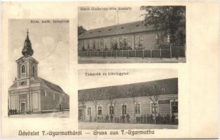 Temesgyarmat, Giarmata; Római katolikus templom, Báró Gudenus-féle kastély, Takarék és hitelegylet / church, castle, bank (r)