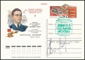 Alekszandr Volkov (1948- ) szovjet űrhajós aláírása levelezőlapon /  Signature of Aleksandr Volkov (1948- ) Soviet astronaut on postcard