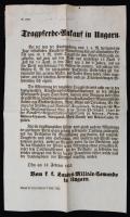 cca 1853 Buda (Ofen) Német nyelvű hirdetmény, katonai lóvásárlás ügyében, helységnevekkel, jó állapotban.