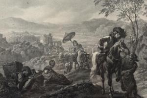 cca 1830 Festmény után készült metszet, papíron, jelzés nélkül,  üvegezett sérült keretben, 42×53 cm