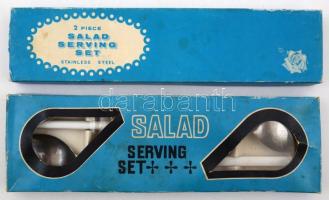 2 db saláta kanál készlet és villa kanál készlet, összesen:4 db, eredeti sérült dobozában, 29×8 cm