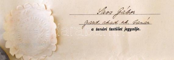 1924 A keszthelyi Magyar Királyi Gazdasági Akadémia oklevele, okmánybélyeggel, szárazpecséttel, Szta...