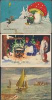 13 db RÉGI művészlap pár törpés üdvözlőlappal, vegyes minőség / 13 old art postcards with some dwarf greetings, mixed quality