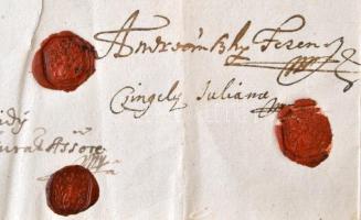 1748 Nagyszombat, magyar nyelvű adóslevél, gyűrűspecsétekkel, sérült