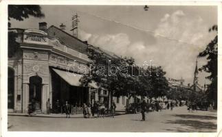 Losonc, Lucenec; Rákóczi utca, Szüsz kávéház / street, café (fa)