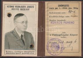 1943 Bp., Vetőmag vásárlására jogosító arcképes igazolvány