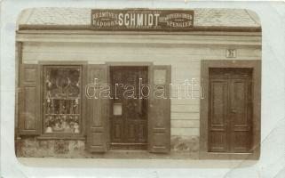 Ismeretlen magyar város, Duna utca 14. Schmidt Rézműves és bádogos üzlete, photo (b)