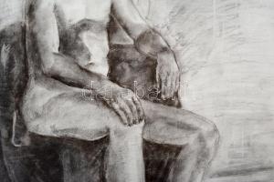 Jelzés nélkül: Ülő férfi. Szén, papír, 70×50 cm