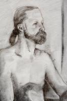Jelzés nélkül: Ülő férfi. Szén, papír, 70×50 cm