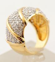 Ezüst(Ag), kövekkel gazdagon díszített, aranyozott gyűrű, jelzett, méret: 55, br: 9,1 g