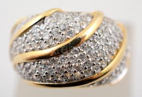 Ezüst(Ag), kövekkel gazdagon díszített, aranyozott gyűrű, jelzett, méret: 55, br: 9,1 g