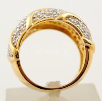 Ezüst(Ag), kövekkel gazdagon díszített, aranyozott gyűrű, jelzett, méret: 55, br: 9,1 g