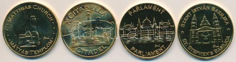 2010. "Budapest érem / Mátyás Templom, Citadella, Parlament, Szent István Bazilika" aranyozott fém emlékérmek (4xklf) (33mm) T:1-