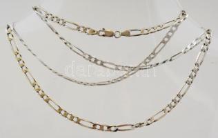 Ezüst(Ag) bordázott figaro nyaklánc, jelzett, h: 61 cm, nettó: 16,5 g