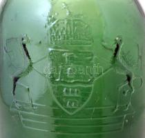 Harmatvíz régi üvegpalack, címerrel, jó állapotban, kb 2 l, m:33 cm