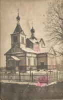1916 Unknown location, wooden orthodox church, Hungarian soldiers postcard, photo (fl)