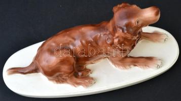 Gránit fekvő spániel, kézzel festett, jelzett, hibátlan, h:35 cm, m:18 cm