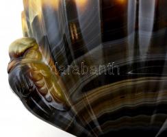 cca 1920 Art deco papagájos achát üveg kínáló, formába fúvott, jelzés nélkül,hibátlan,  m: 16 cm., d...