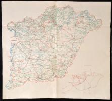 1966-1967 Magyarország Autóbuszhálózata, kétoldalas, az egyik oldalán Nyugat-, a másikon Kelet-Magya...