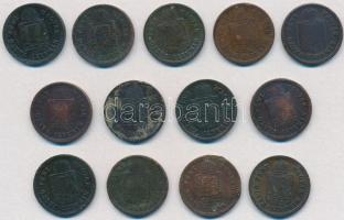 1879-1891KB 1kr Cu "Középcímer" (11x) + "Fiume címer" (2x) 8klf évszám T:2-3
Ad...