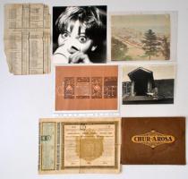 Vegyes papírrégiség, fotó és okmány tétel, benne egy kötvény és betéti könyv is