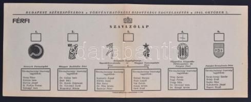 1945 Budapest Székesfőváros Törvényhatósági Bizottsági Tagválasztásának férfi szavazólapja, rajta szavazattal