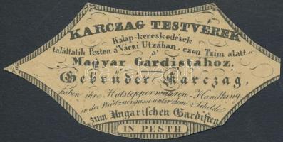 cca 1830 Bp. V. Karczag testvérek kalapkereskedésének reklám címkéje.