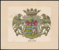 cca 1900 Arad városának kézzel festett, dekoratív litho címere. / cca 1900 Hand painted coat of arms of Arad 11x8 cm