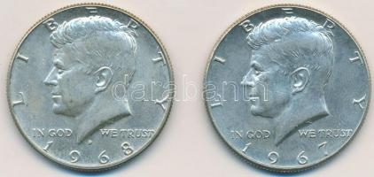 Amerikai Egyesült Államok 1967. 1/2$ Ag "Kennedy" + 1968D 1/2$ Ag "Kennedy" T:2 USA 1967. 1/2 Dollar Ag "Kennedy" + 1968D 1/2 Dollar Ag "Kennedy" C:XF Krause KM#202a