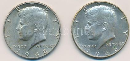 Amerikai Egyesült Államok 1966. 1/2$ Ag "Kennedy" + 1968D 1/2$ Ag "Kennedy" T:2 USA 1966. 1/2 Dollar Ag "Kennedy" + 1968D 1/2 Dollar Ag "Kennedy" C:XF Krause KM#202a