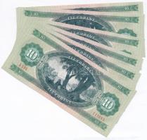 1975. 10Ft (6x) közte 2db sorszámkövető és 4db közeli sorszám, nyomdai papírráncokkal T:I