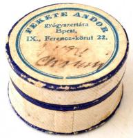 "Fekete Andor" gyógyszertára papír doboz, 3,5x2cm