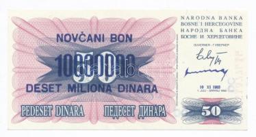 Bosznia-Hercegovina 1993. (1992) 50D "Novcani Bon 10.000.000 Deset Miliona Dinara" felülbé...
