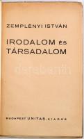 Zemplényi István: Irodalom és társadalom. Budapest, 1942, Unitas kiadás. Illusztrált kiadói papír kö...