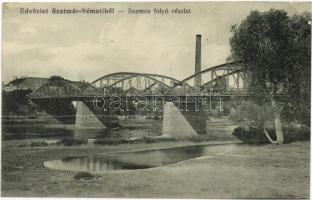 Szatmárnémeti, Satu Mare; Szamos folyó, híd / river, bridge (fa)