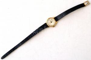 cca 1960 Arany (Au) 18K Gigandet Incabloc svájci mechanikus karóra, 17 köves, jelzett, bőr szíjjal, ...